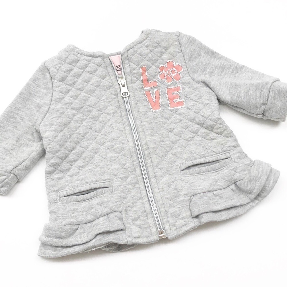 Little Lass gray LOVE quilted zip up jacket